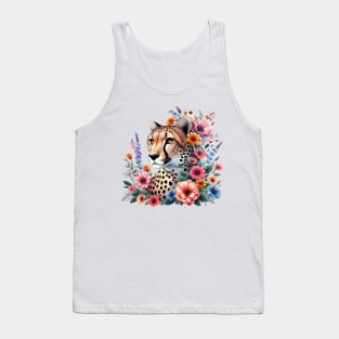 A cheetah decorated with beautiful colorful flowers. Tank Top